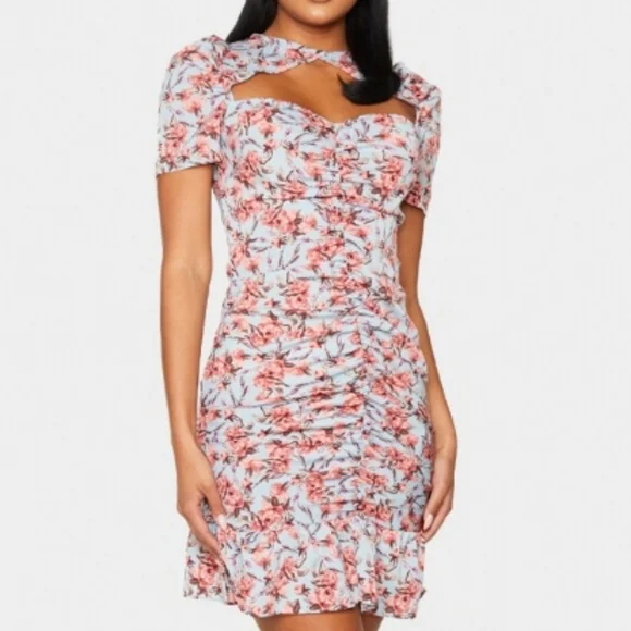 PrettyLittleThing Dresses Pretty Little Thing Blue Floral Cut